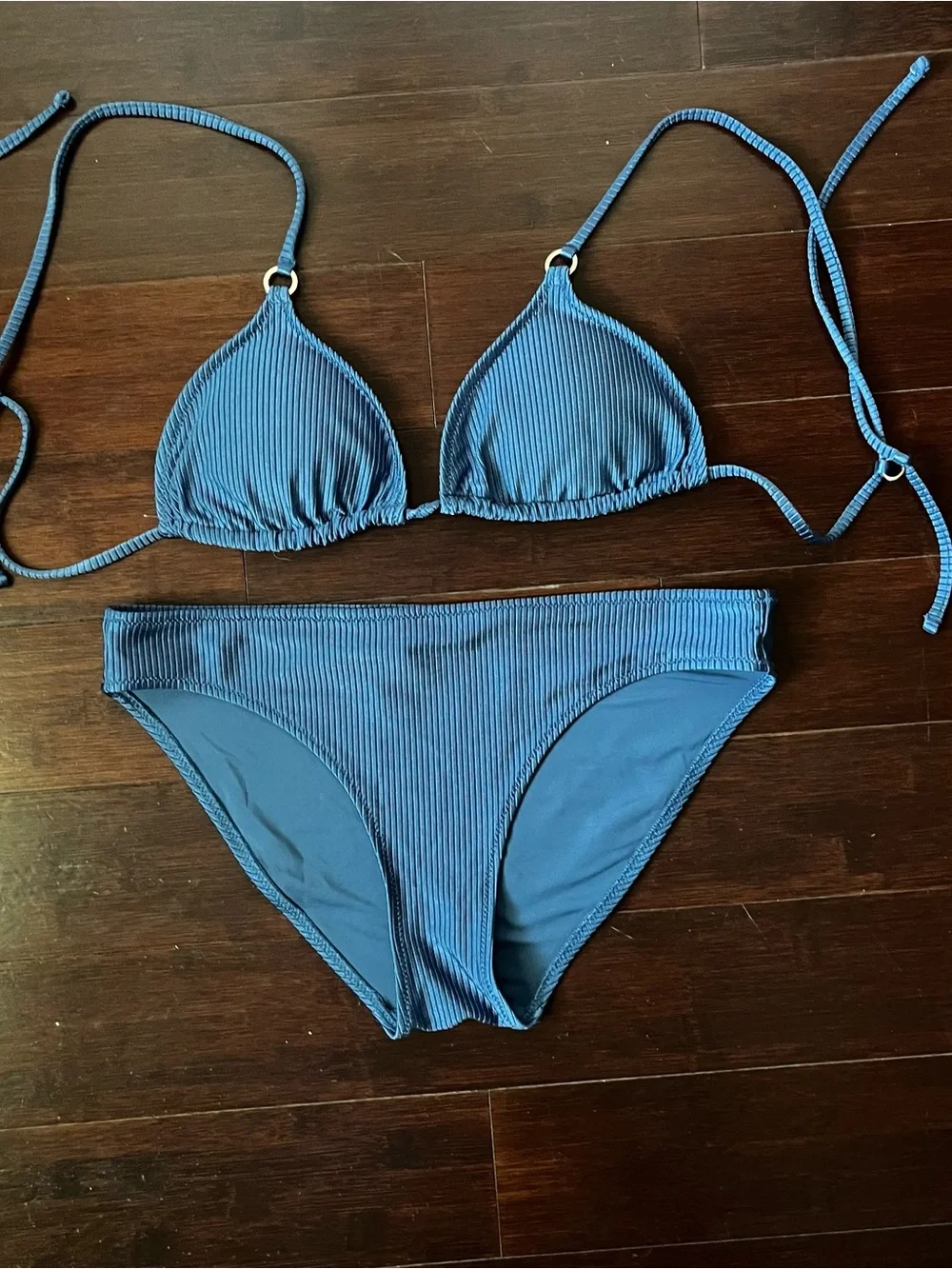 Aerie Blue Ribbed Triangle Bikini Set - Women Swim